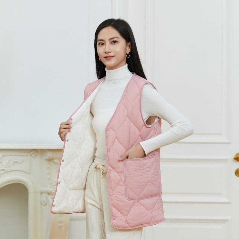 中长款休闲马甲加绒加厚一体皮毛