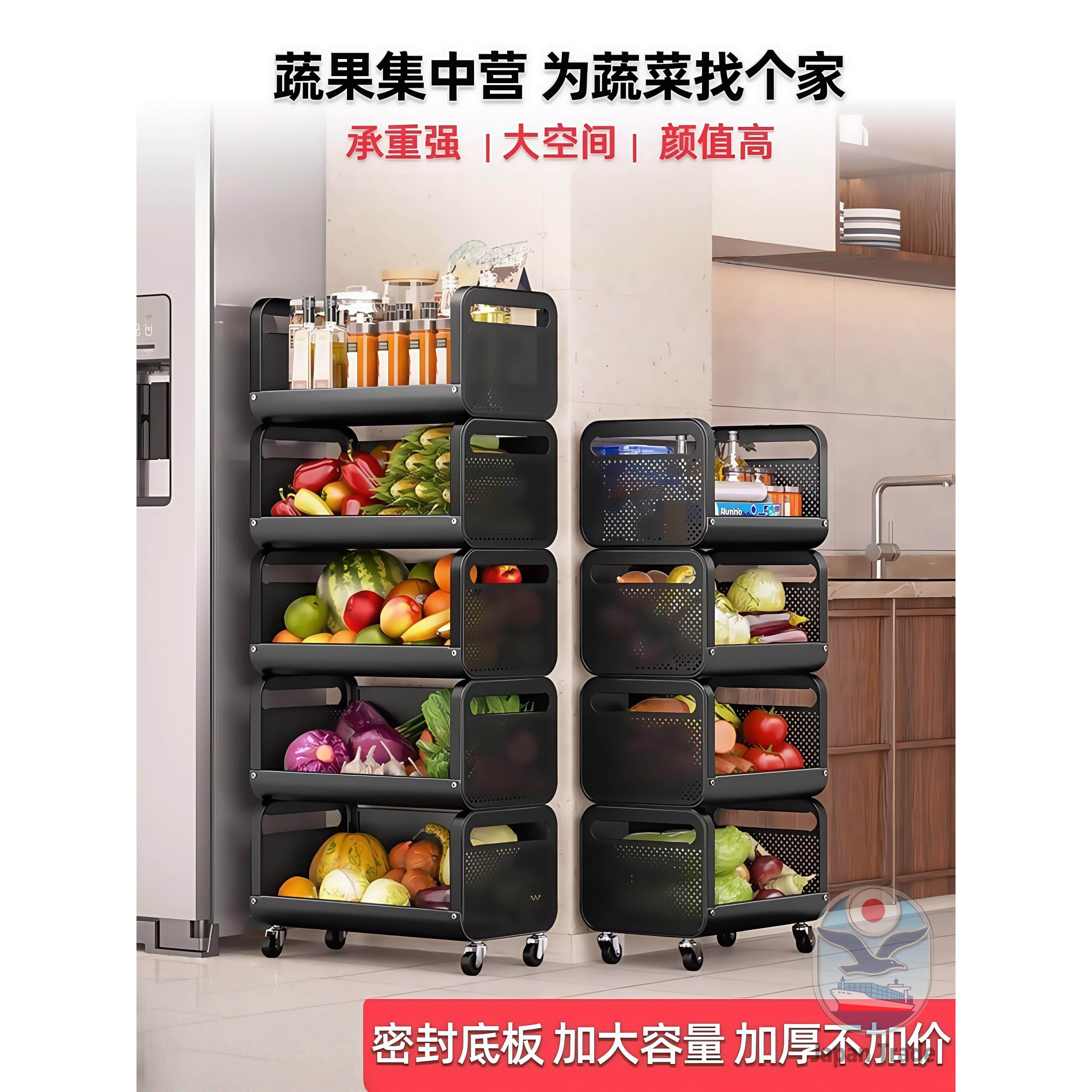 日本厨房菜篮子置物架多层落地可移动放蔬果收纳家用多功能小推车