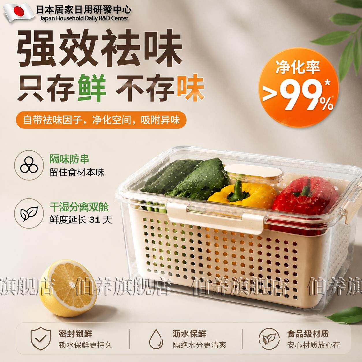 日本保鲜盒食品级密封防串味冰箱专用收纳盒可冷冻沥水分格pp材质