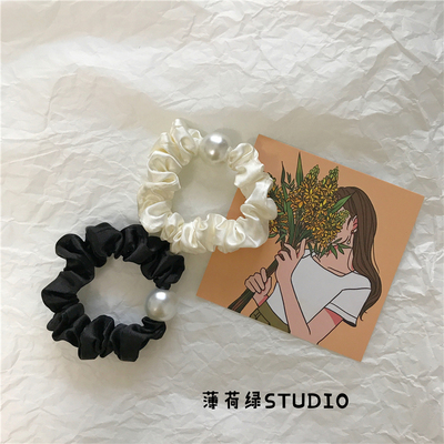 珍珠法式复古风百搭气质布艺发圈