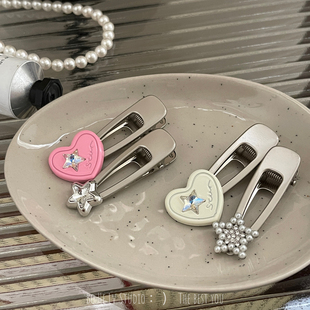星语心愿原创设计爱心水钻珍珠发夹边夹鸭嘴夹头饰女侧边夹刘海夹