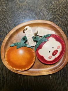 原创四层结构 真皮牛皮诸事如意挂件可爱卡通小猪汽车钥匙扣 DIY