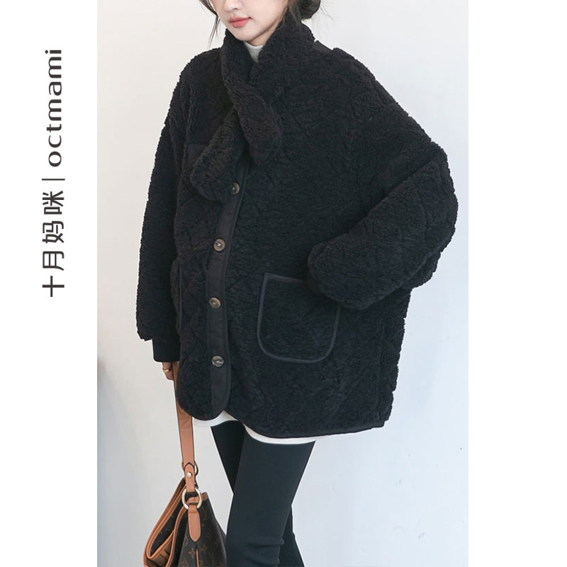 十月妈咪孕妇羔绒开衫外套2023新款秋冬季外穿宽松遮肚上衣秋冬装