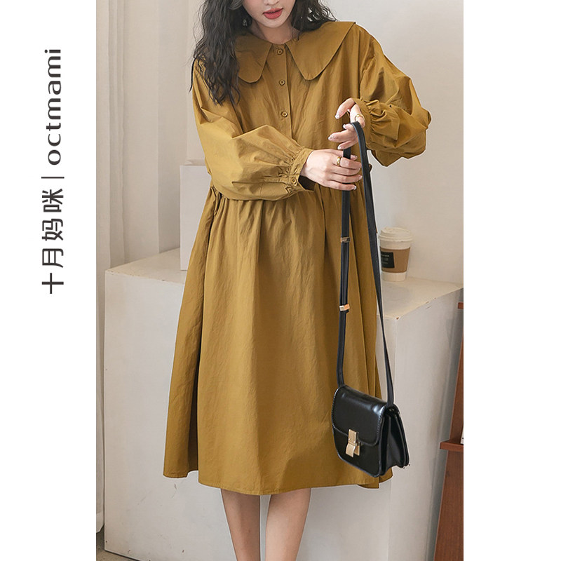 十月妈咪孕妇连衣裙早秋季新款怀孕期外穿不显怀娃娃领可哺乳秋装