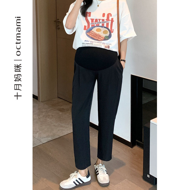 十月妈咪2023新款孕妇直筒裤夏季薄款外穿通勤怀孕期托腹外出裤子