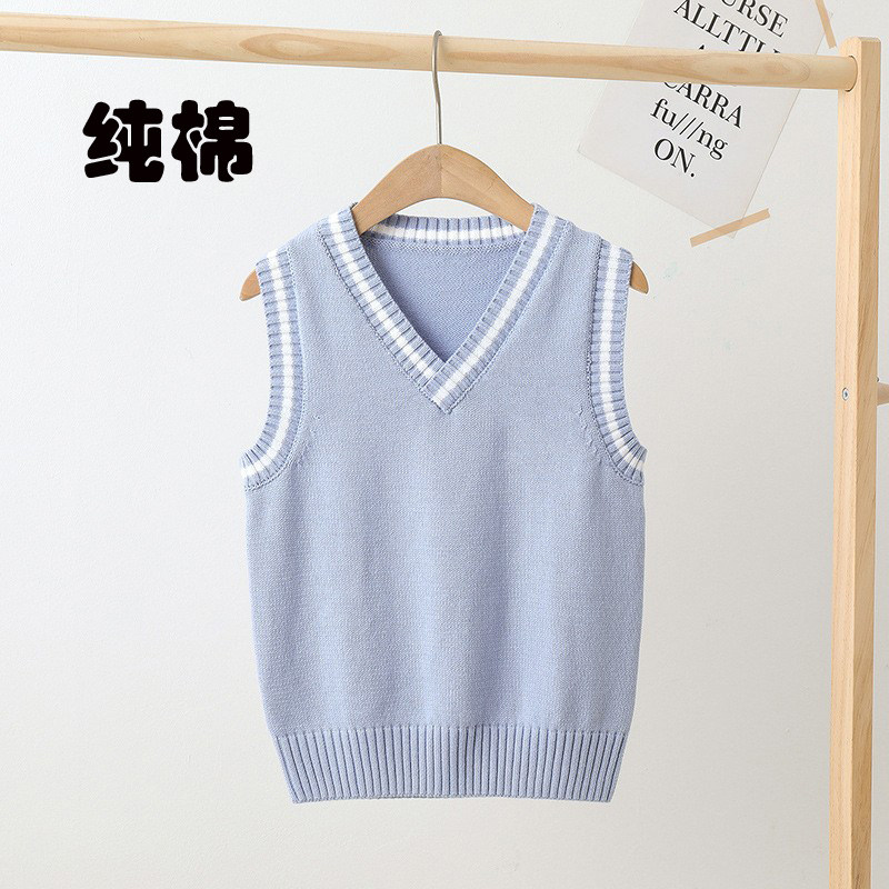 纯棉针织马甲背心女V领无袖全棉JK制服冬季线衣坎肩幼儿园冬毛衣