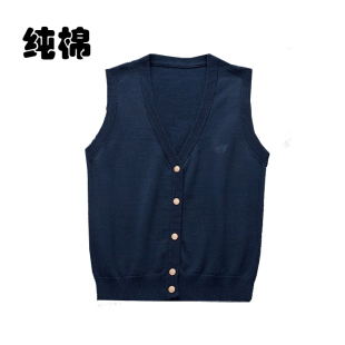 外穿秋 背心毛衣马甲坎肩100%棉JK制服薄款 纯棉针织开衫 女全棉无袖