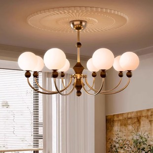 卧室书房魔豆灯 竹节原木餐厅吊灯美式 法式 中古风客厅吊灯新中式