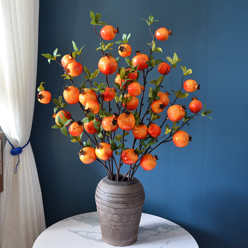 仿真7头石榴单枝寓意多子多孙多福气 新年福桶插花家居装饰布置