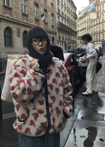 韩国sienne2024冬新款复古玫瑰花甜美减龄摇粒绒拉链羊羔毛外套女