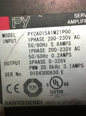 PY2A015A1M21P00  二手三洋驱动器 现货 专业销售维修一体化