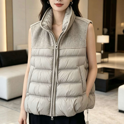 韩系短款立领撞色羽绒马甲女