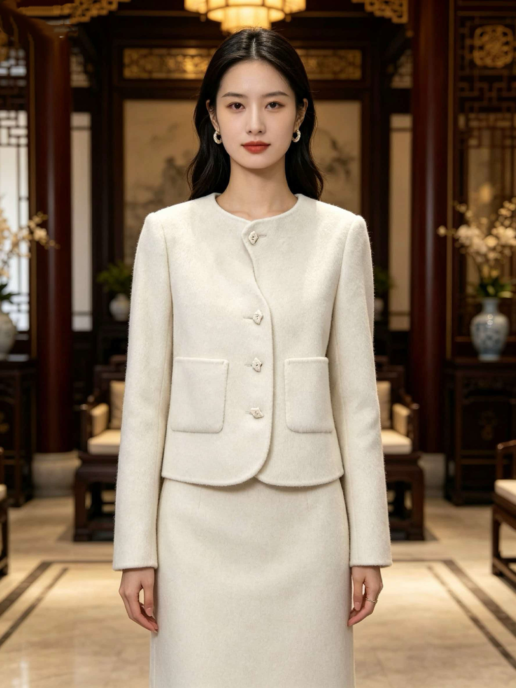 小香风圆领双面呢短外套女秋冬小个子气质通勤宽松羊毛毛呢大衣