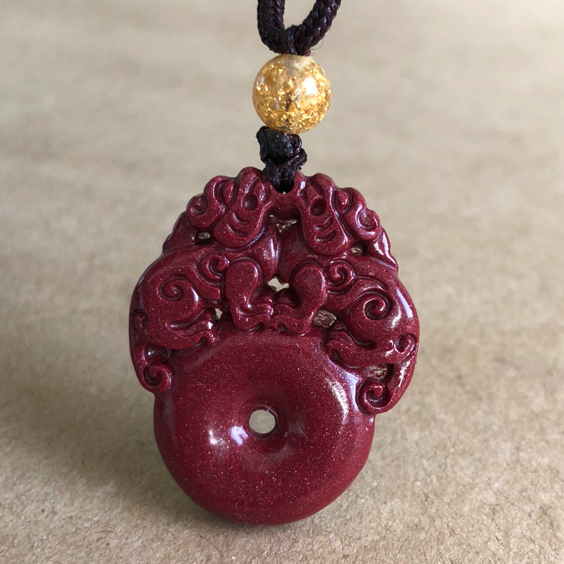 紫金朱砂双貔貅吊坠双德贵人平安扣项链女打牌遇贵人情侣挂件