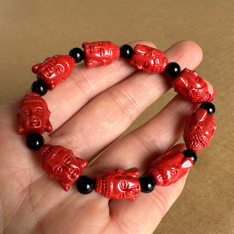 原矿帝王红朱砂释迦摩尼佛头手链出人头地大日如来手饰生肖守护戴