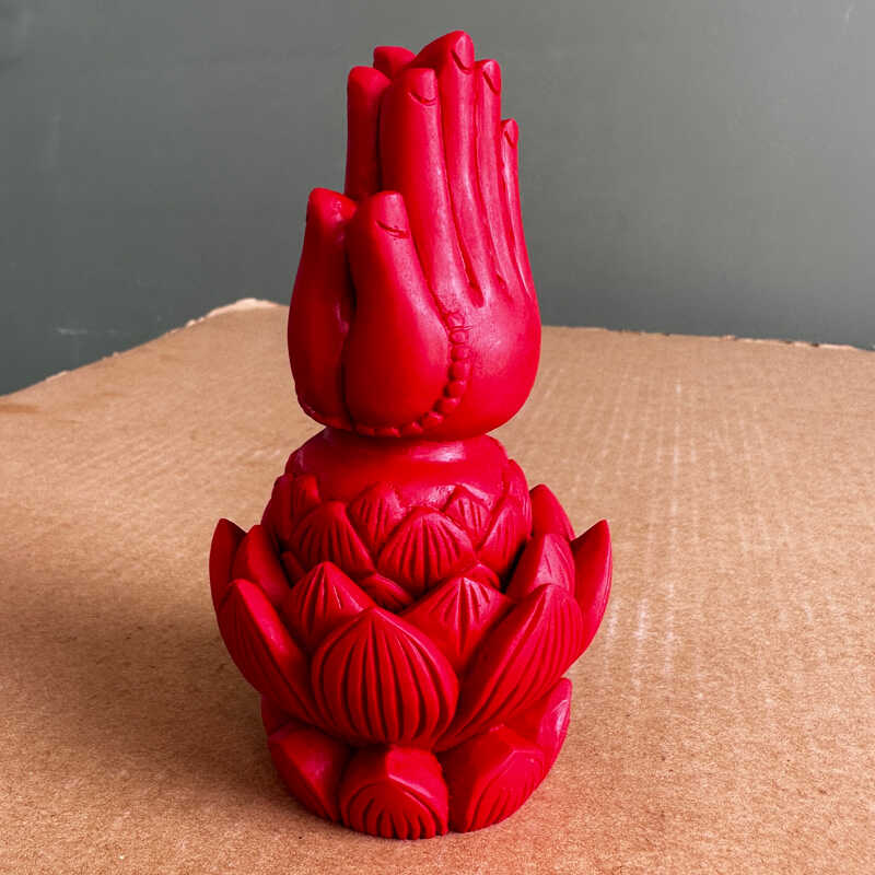 正红色朱砂双手合十佛手摆件