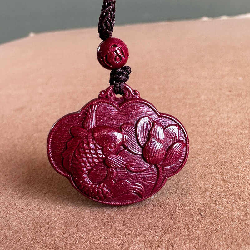 保真正宗紫红朱砂年年有余吊坠男女莲花鲤鱼随身如意挂件吉祥礼物