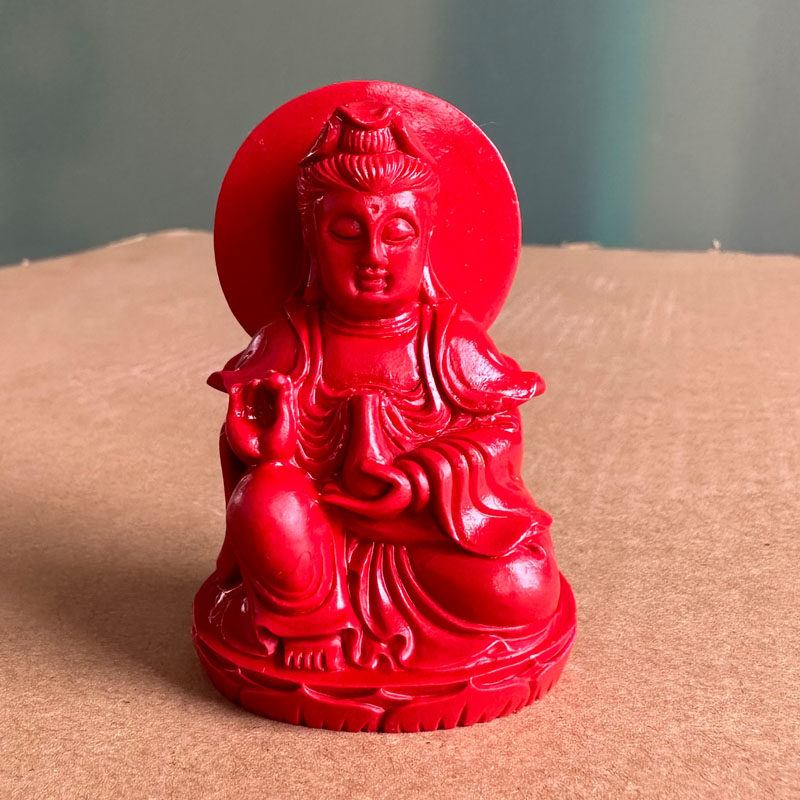 正红朱砂花瓶观音小摆件