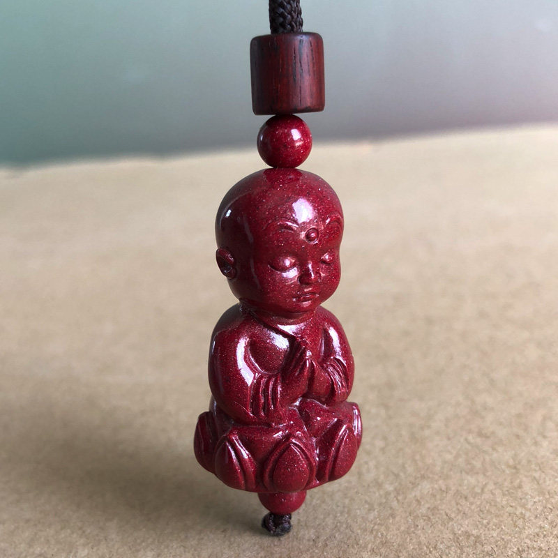 招财童子挂件天然高含量朱砂送财童子车挂件小弥勒佛尿童文玩随身