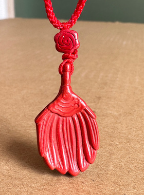 帝王红朱砂八角团扇吊坠