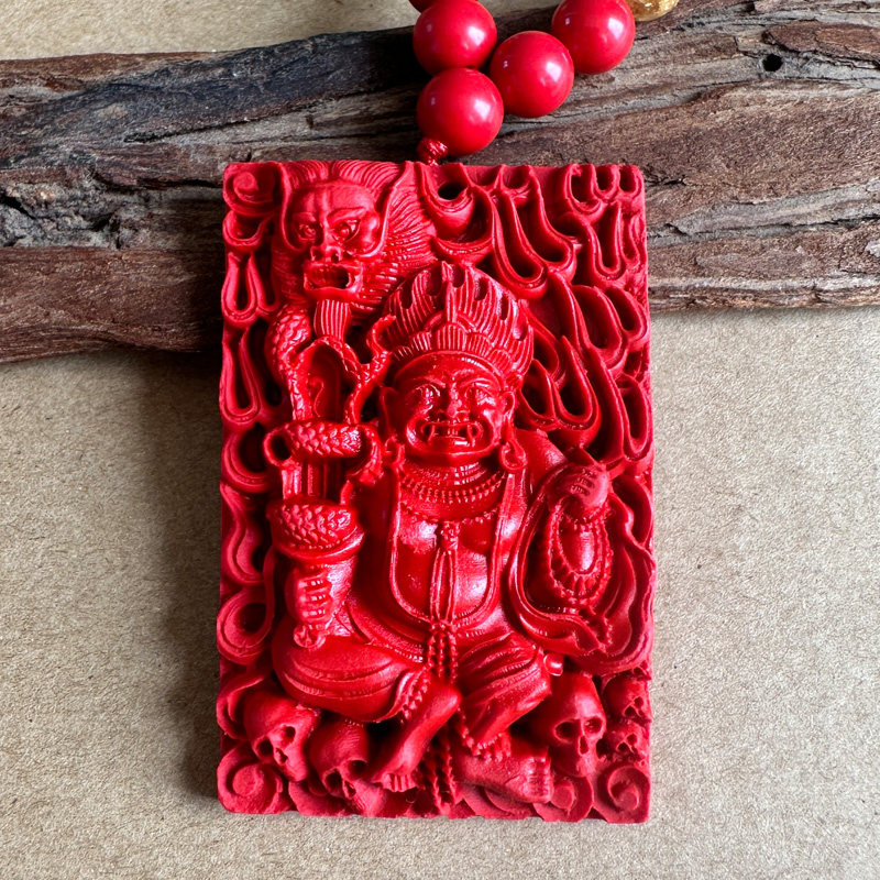 中国红朱砂黄财神吊坠