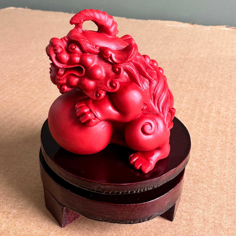 正红朱砂小貔貅独角兽摆件