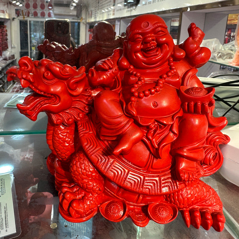 中国红朱砂特大款龙龟坐佛摆件
