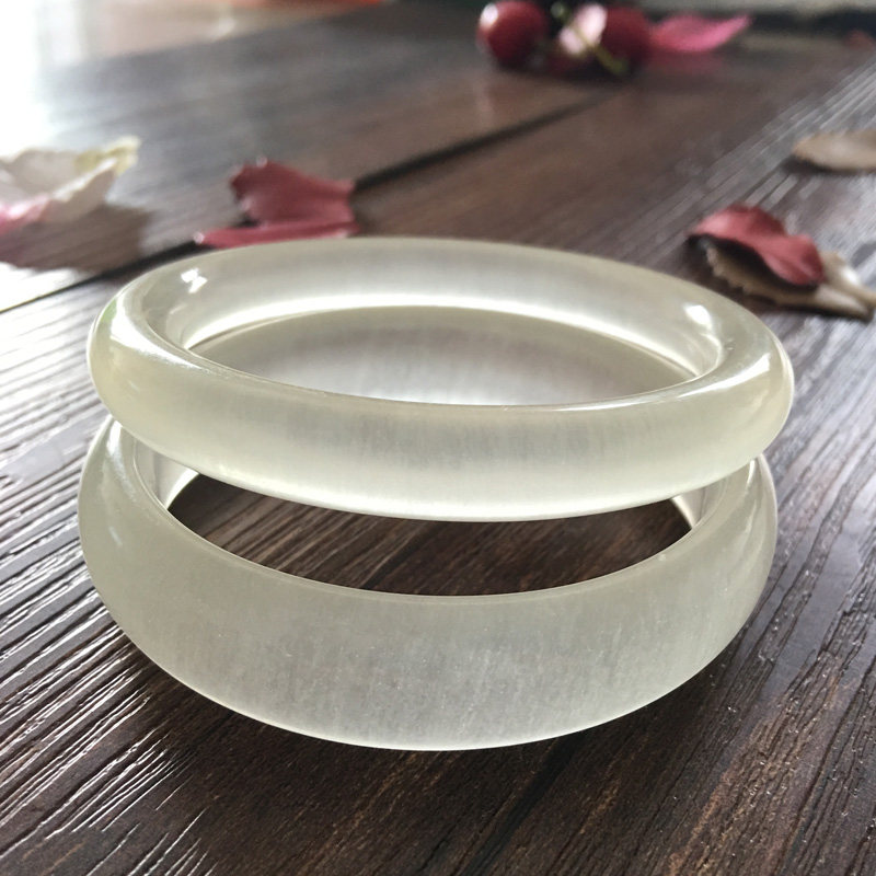 冰种白玉细圆条蚕丝手镯 女款天然蓝田缠丝复古冰透玉镯子送证书