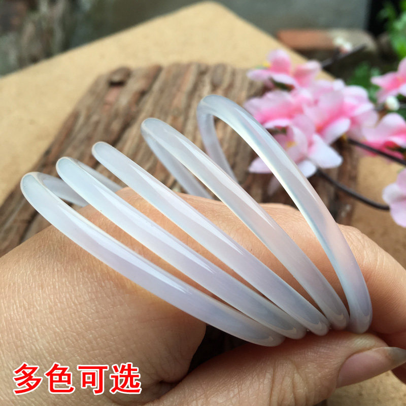 冰种细条红白玛瑙玉髓手镯线细圆条透明原色复古文艺玛瑙手镯子