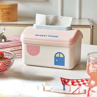 卡通风纸巾盒大容量桌面抽纸盒可爱客厅茶几家用多功能杂物