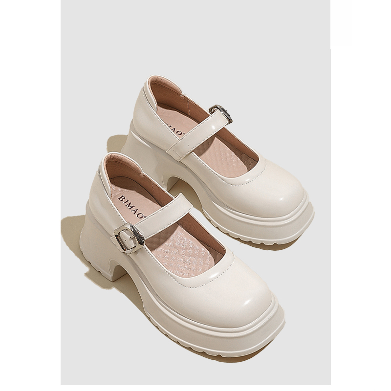 真皮英伦风厚底小皮鞋女2025春秋新款增高玛丽珍鞋百搭通勤乐福鞋