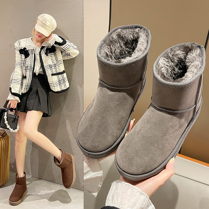 冬季2021新款绒面雪地靴女短筒学生短靴加绒加厚保暖面包棉鞋棉靴