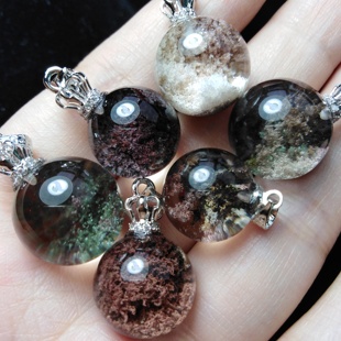 天然水晶幽灵球吊坠四季招财千层山绿原石聚宝盆项链锁骨链饰品女