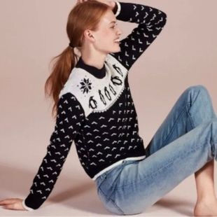 清仓特价KS家秋冬女装纯元企鹅提花烫钻百搭圆领套头长袖针织毛衣