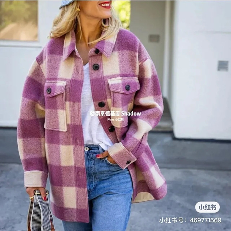 特价短款秋冬新款羊毛翻领长袖外套格纹单排扣通勤百搭呢上衣女款,女装/女士精品,短外套,淘宝优惠券,粉丝福利购,淘宝优惠卷
