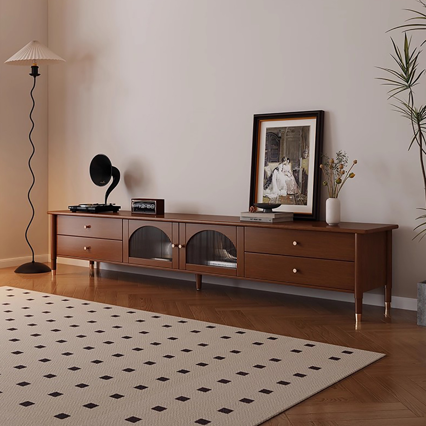 白色复古中古风法式新中式实木电视柜茶几组合客厅家用客厅收纳柜