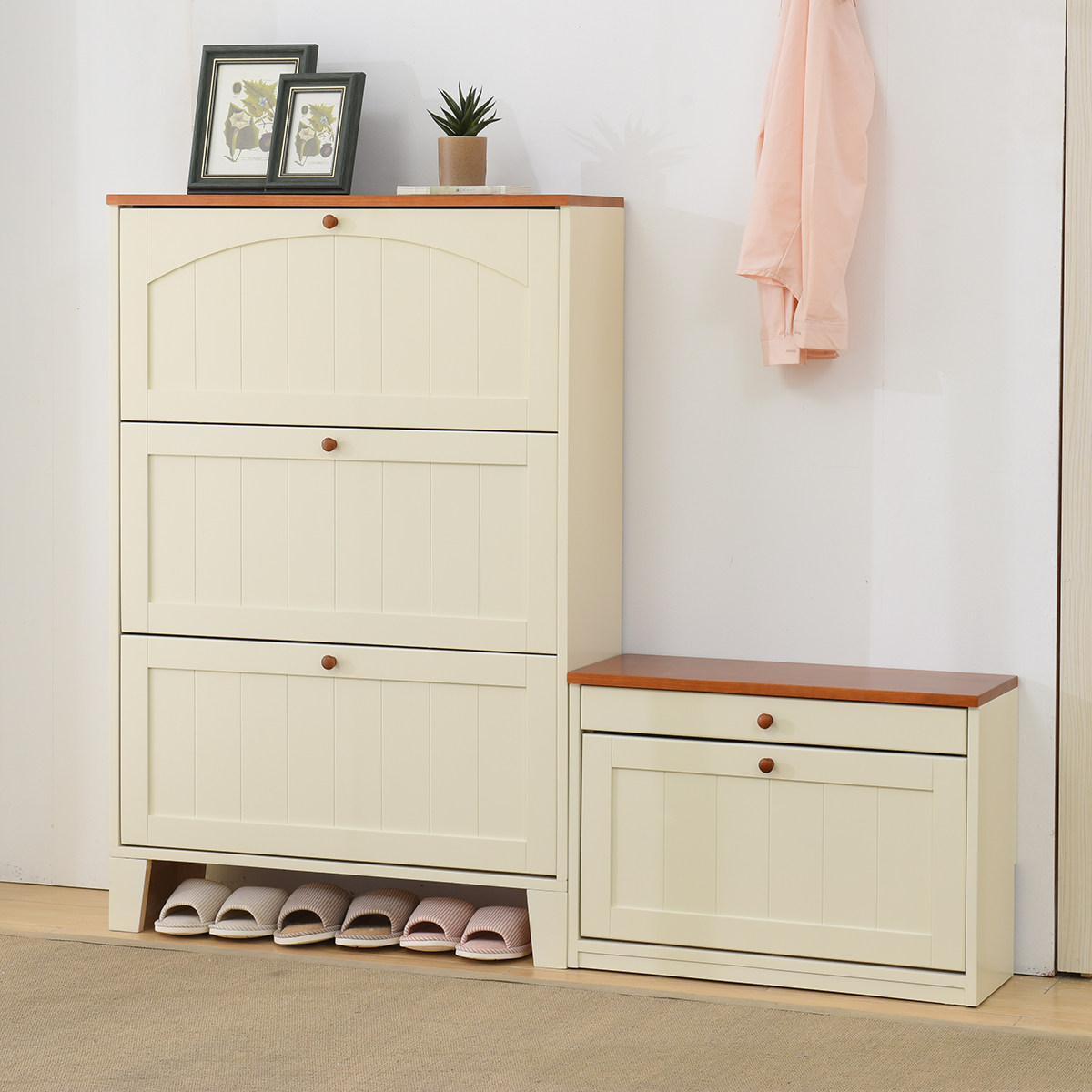 实木翻斗鞋柜家用门口超薄门外17cm省空间小户型玄关柜储物鞋架