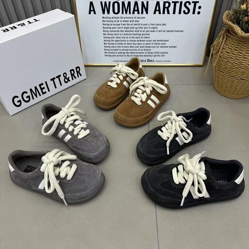 磨砂皮德训鞋女2025年春季新款丑萌大头复古系带休闲鞋软底阿甘鞋