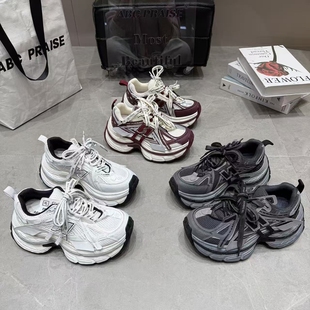 脚感舒适百搭小个子 增高6cm系带休闲运动鞋 厚底老爹鞋 女2026春季