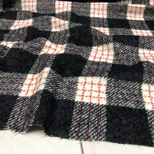 半米价/黑灰白混色色织单面顺毛格纹时装毛料春秋款风衣外套面料
