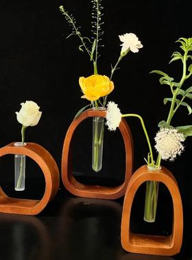 实木插花透明塑料管水养小花瓶治愈鲜花客厅房间餐厅玄关鲜花摆件