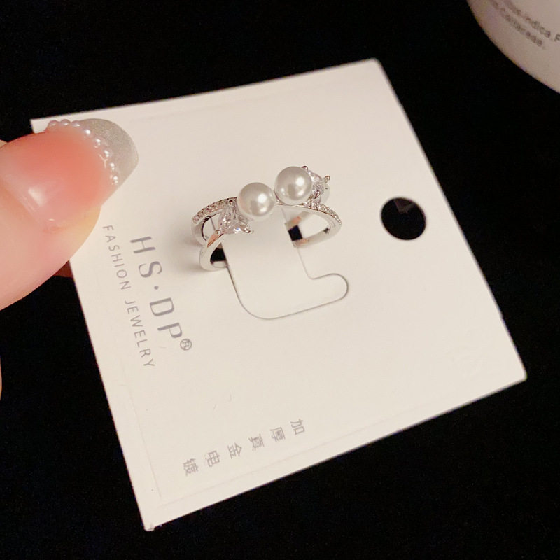 韩式珍珠锆石开口戒指轻奢高级感食指戒小众设计时尚个性指环批发