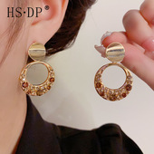 轻奢名媛风时尚 满钻几何圆形耳坠s925银针高级感简约秋冬款 耳环女