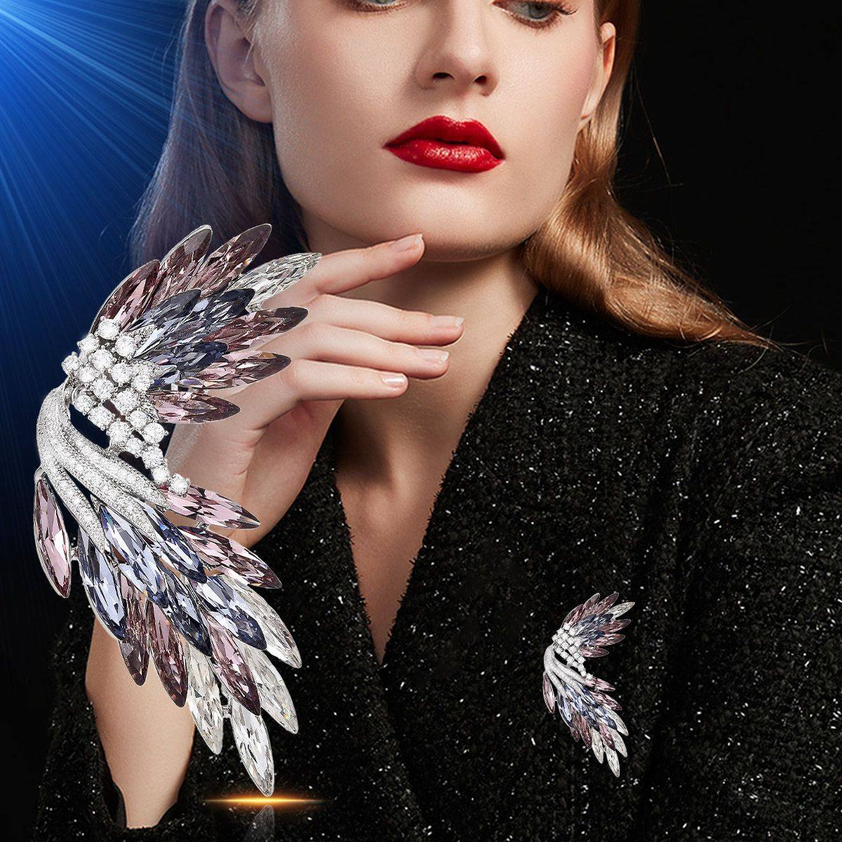 欧式设计感天使翅膀胸针精致超闪锆石时尚西装外套简约胸花配饰