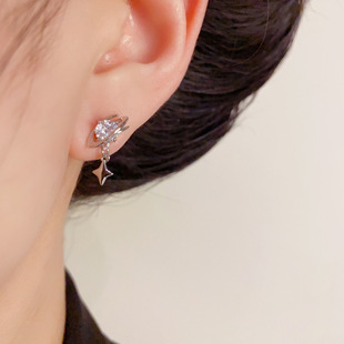 s925银针精致小巧百搭超闪星星星球吊坠三件套耳钉女气质简约耳环