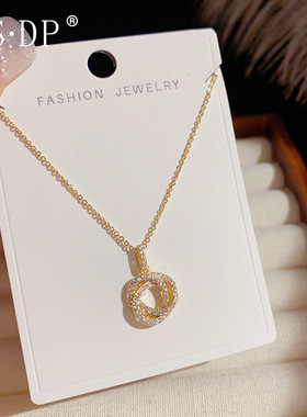 简约超闪时尚轻奢甜美微镶圆环项链小众设计气质毛衣链百搭锁骨链