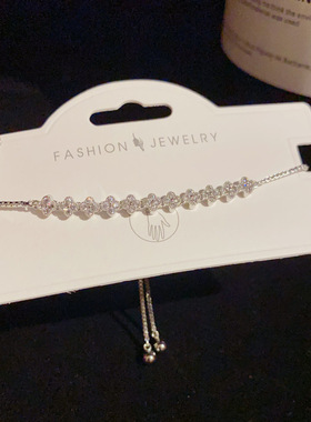 小众精致时尚百搭超闪满钻四叶花手链气质简约轻奢高级感手饰批发