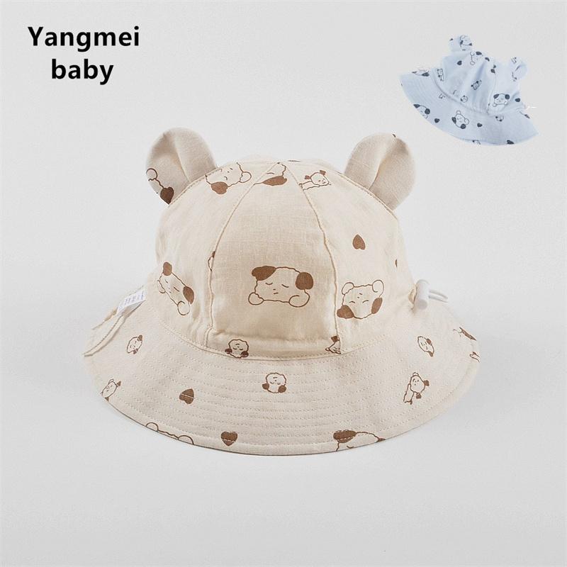moinmlon春夏新款宝宝双耳遮阳盆帽婴儿透气棉布防晒太阳帽儿童帽
