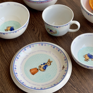 外贸复古可爱卡通陶瓷餐具彼得兔盘子家用骨碟分食碟调料碗米饭碗