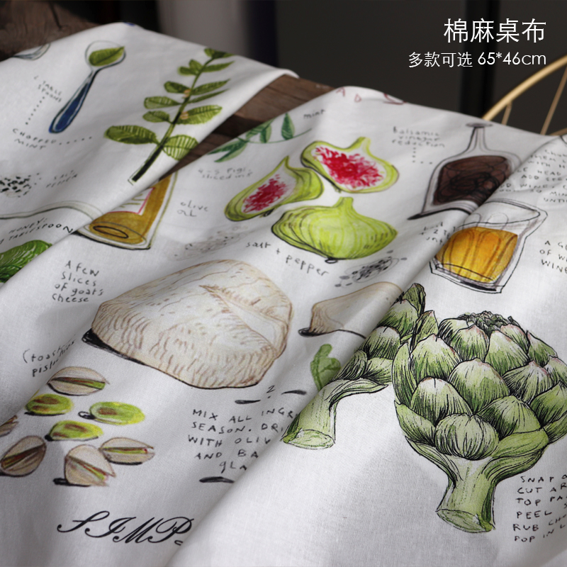 手绘食谱棉麻印花餐巾 西餐垫布餐厅装饰挂画茶巾盖布 美食拍照布图片